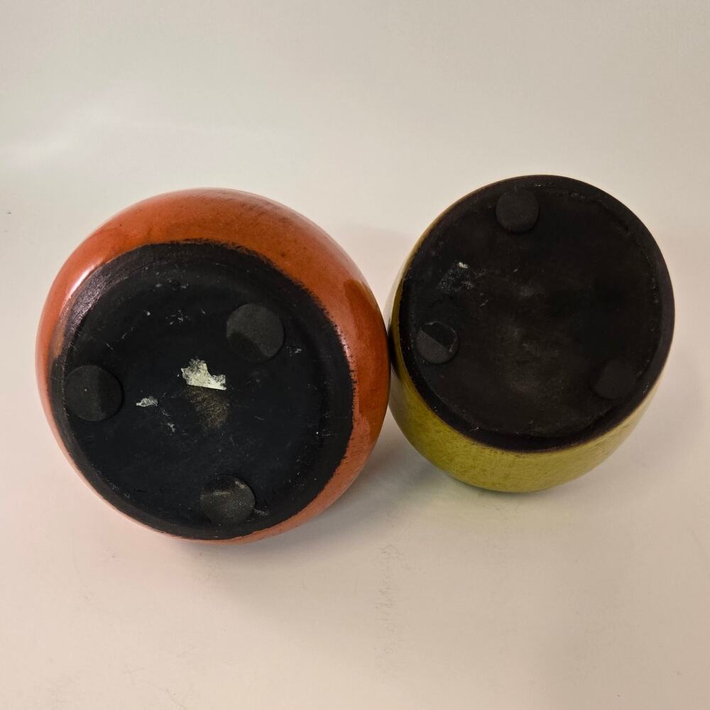 Colorful Ceramic Bud Vases Set of 2 MCM Style Decor Orange Yellow 6" and 4" - Picture 5 of 5